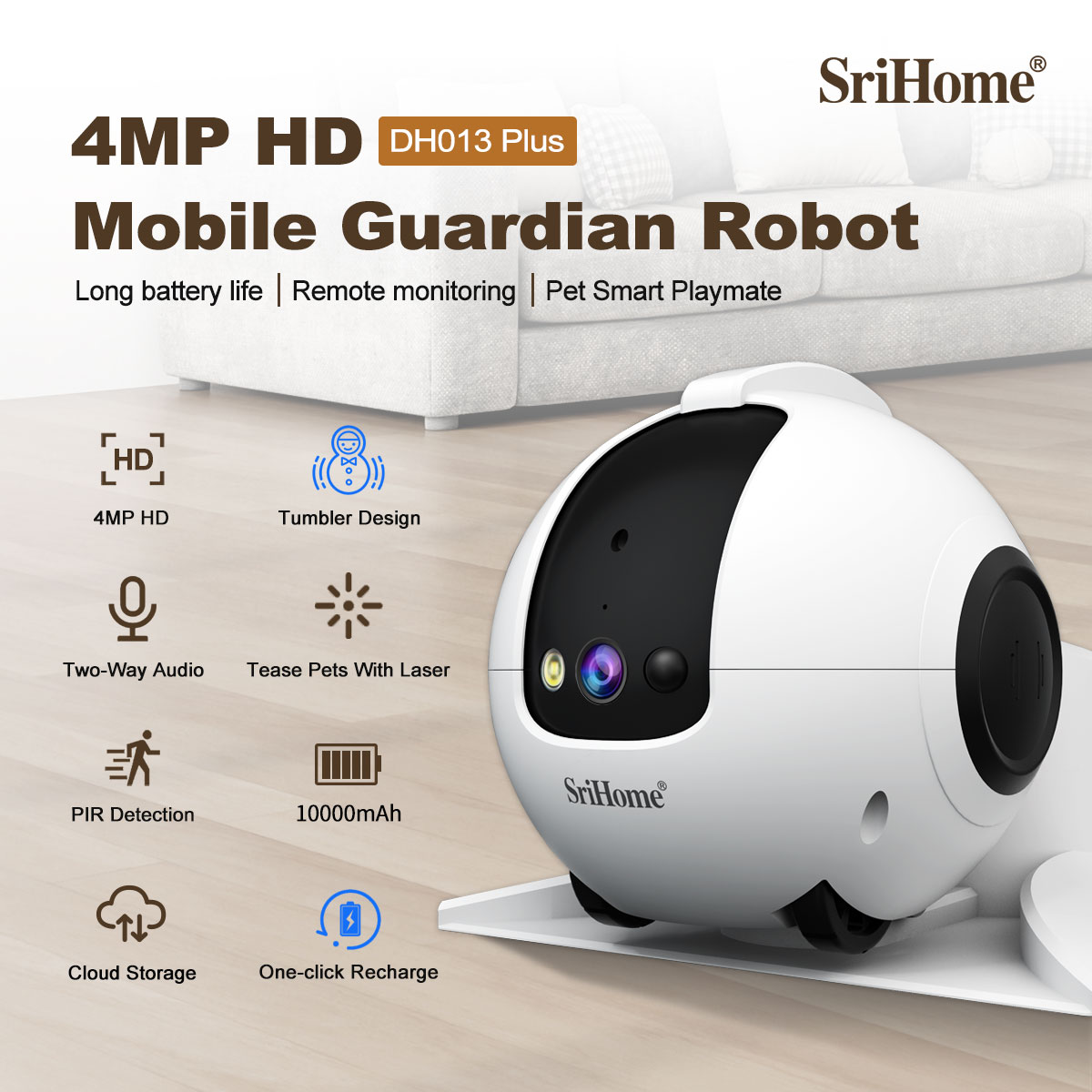 Home Security Robot - กล้องวงจรปิดไร้สาย 4MP Srihome APP Mobile Guard